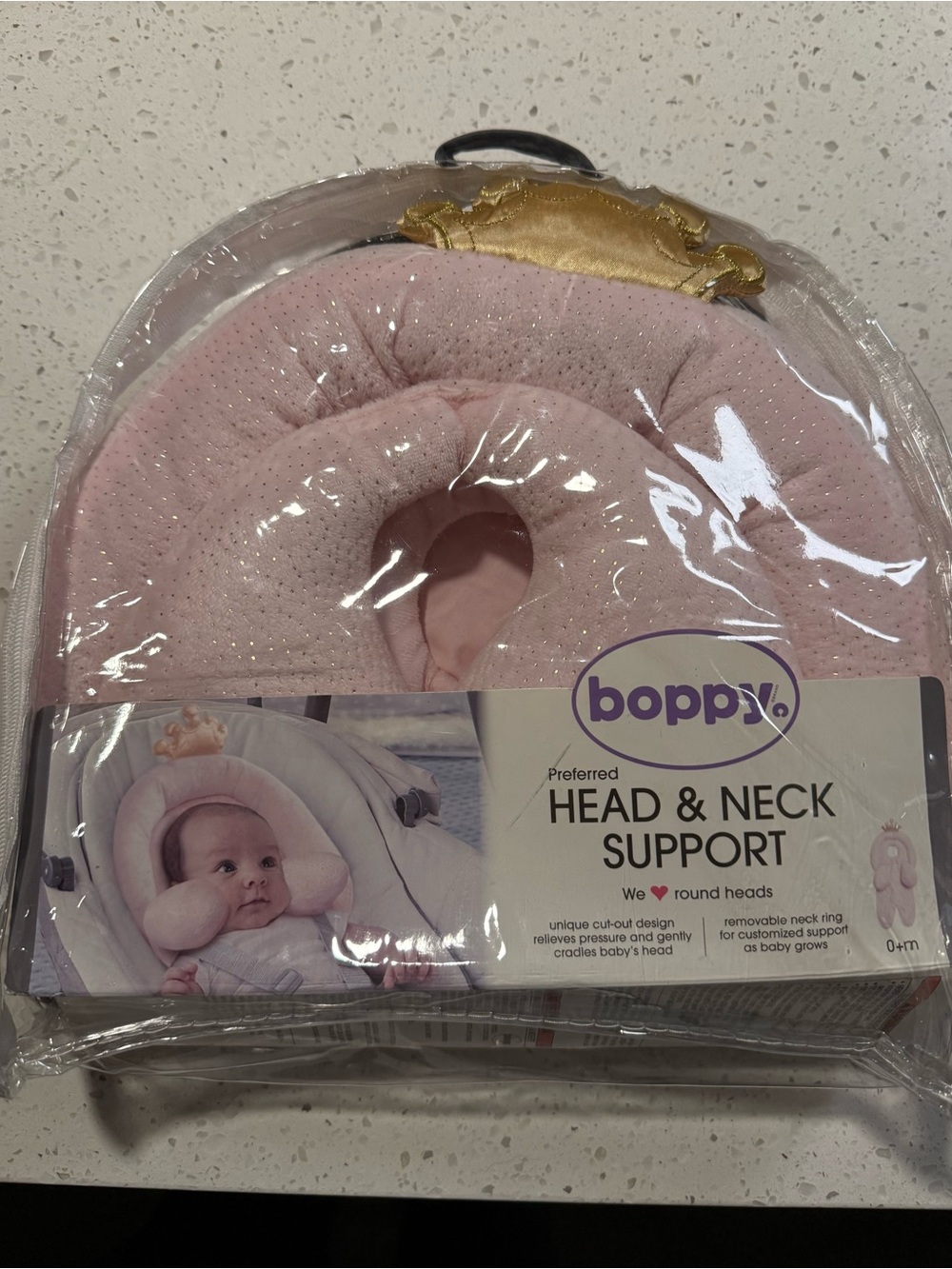 Boppy Pink princess Head & Neck Support Pillow with Gold Crown Accent NEW